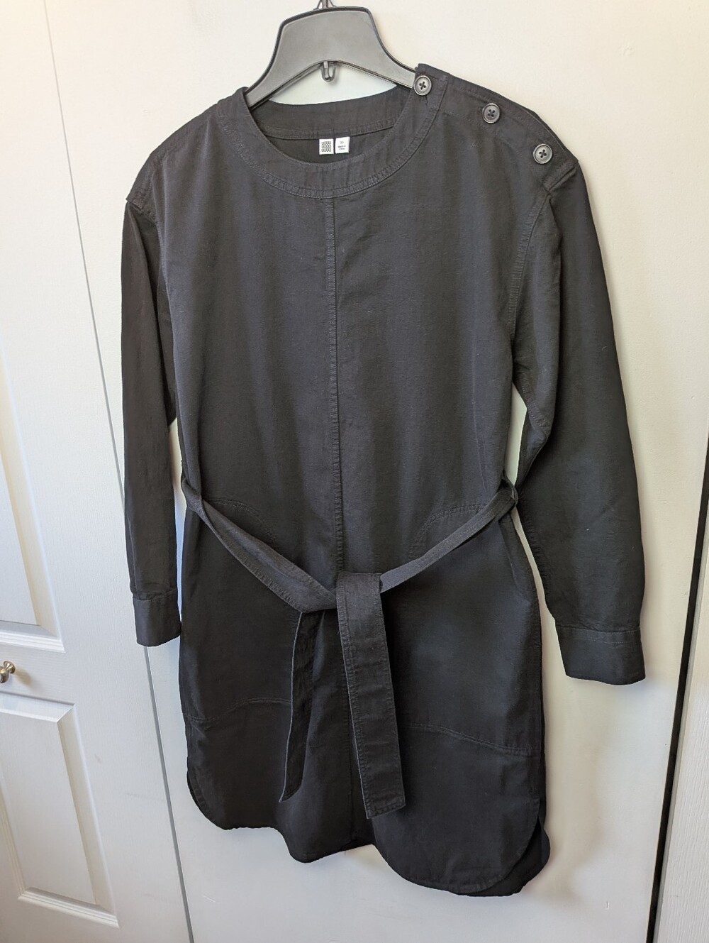 UNIQLO Women Mini Dress Black Color 100% Cotton Size XS (Run Bigger) Waist Strap